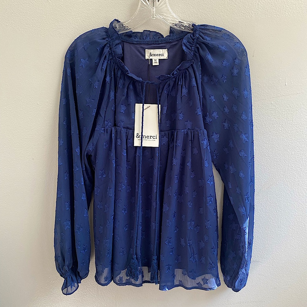 VICI &merci Blue tunic w/ embroidered stars NWT